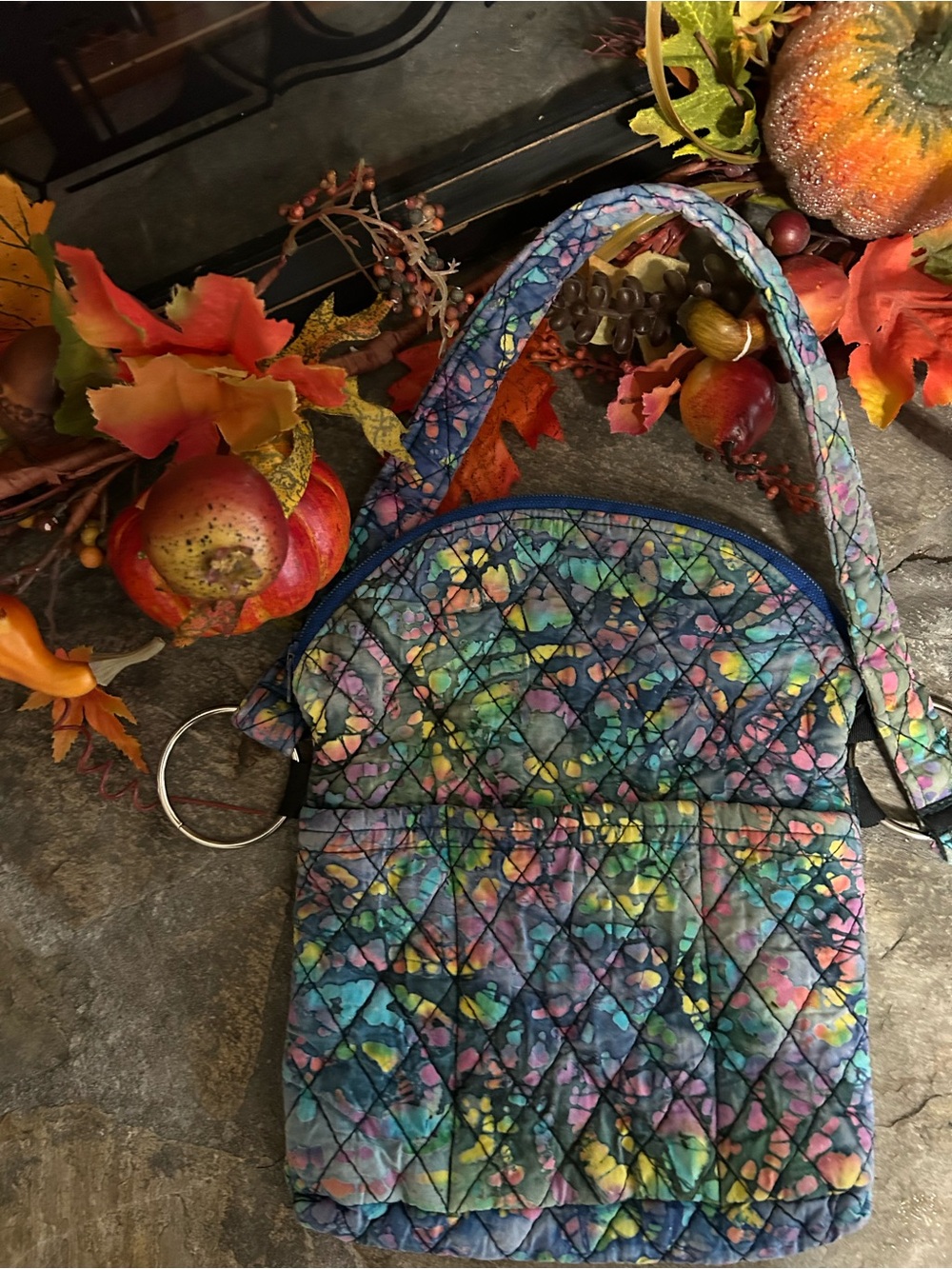 Quilted Multicolor Water Color Tote - Women's Bag Front Pockets Vintage